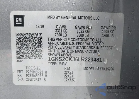 2020 GMC Yukon Denali из США, поврежденный, VIN 1GKS2CKJ6LR223481